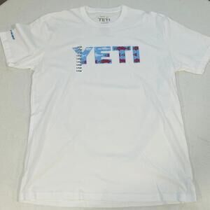 YETI Vineyard Short Sleeve T-Shirt White red blue fish print NWT LARGE